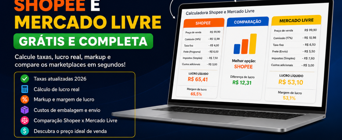 Melhor Calculadora Shopee e Mercado Livre Grátis em 2026: A Ferramenta Mais Completa Para Calcular Taxas, Lucro, Markup e Preço Ideal de Venda